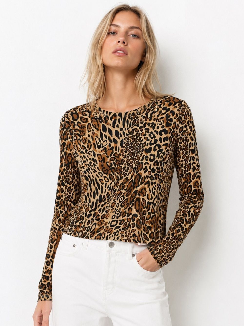 Bar III Leopard Print Long Sleeve Top Y2K Animal Print Edgy Cool Girl Size XL